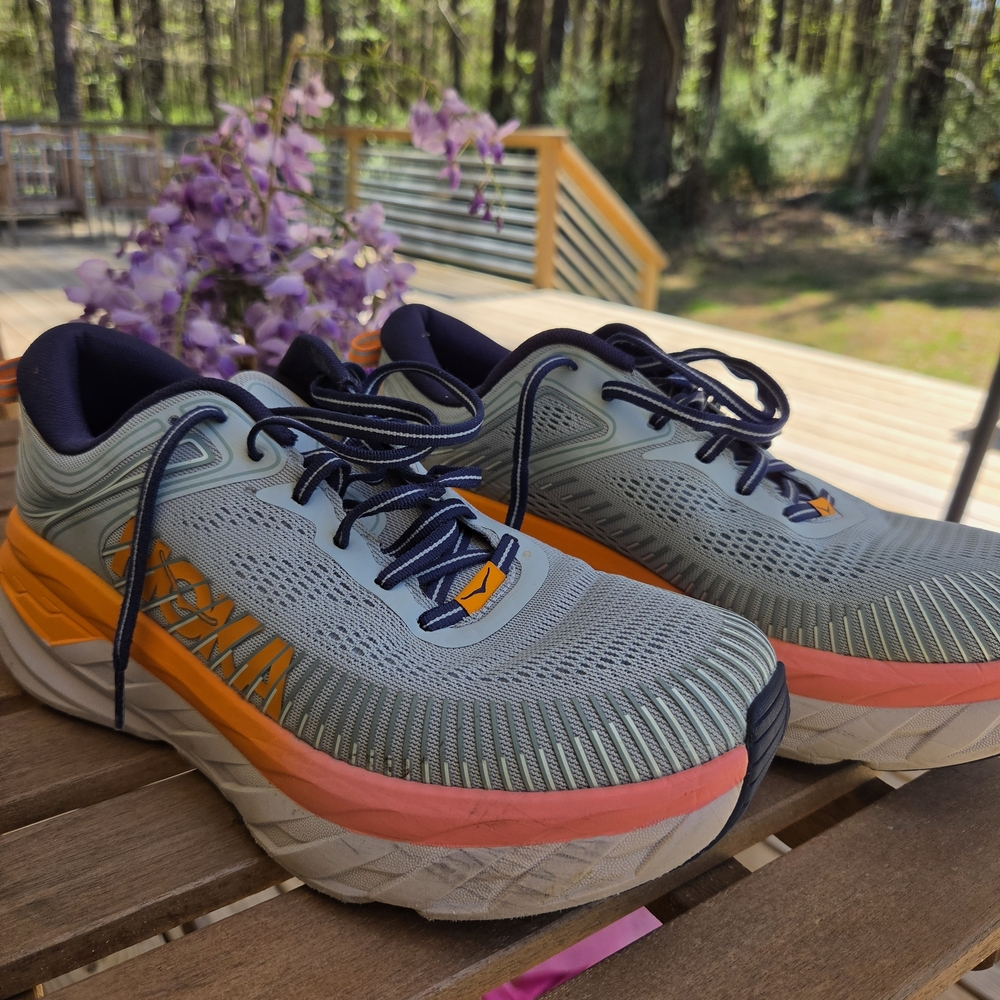 HOKA Road-Running Sneakers in Sage Green & Coral
